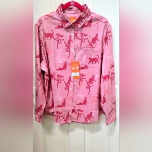 Con.Struct Pink Women Button Down Shirt Pet/cat Design Sz XL-NWT